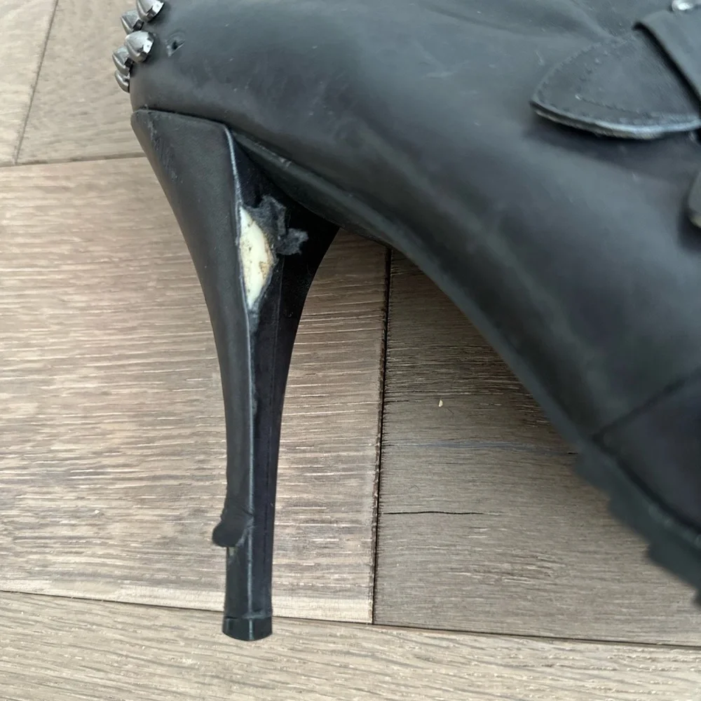 *SALE* McQ Alexander McQueen Stiletto Black Leather Boots - Picture 6 of 13